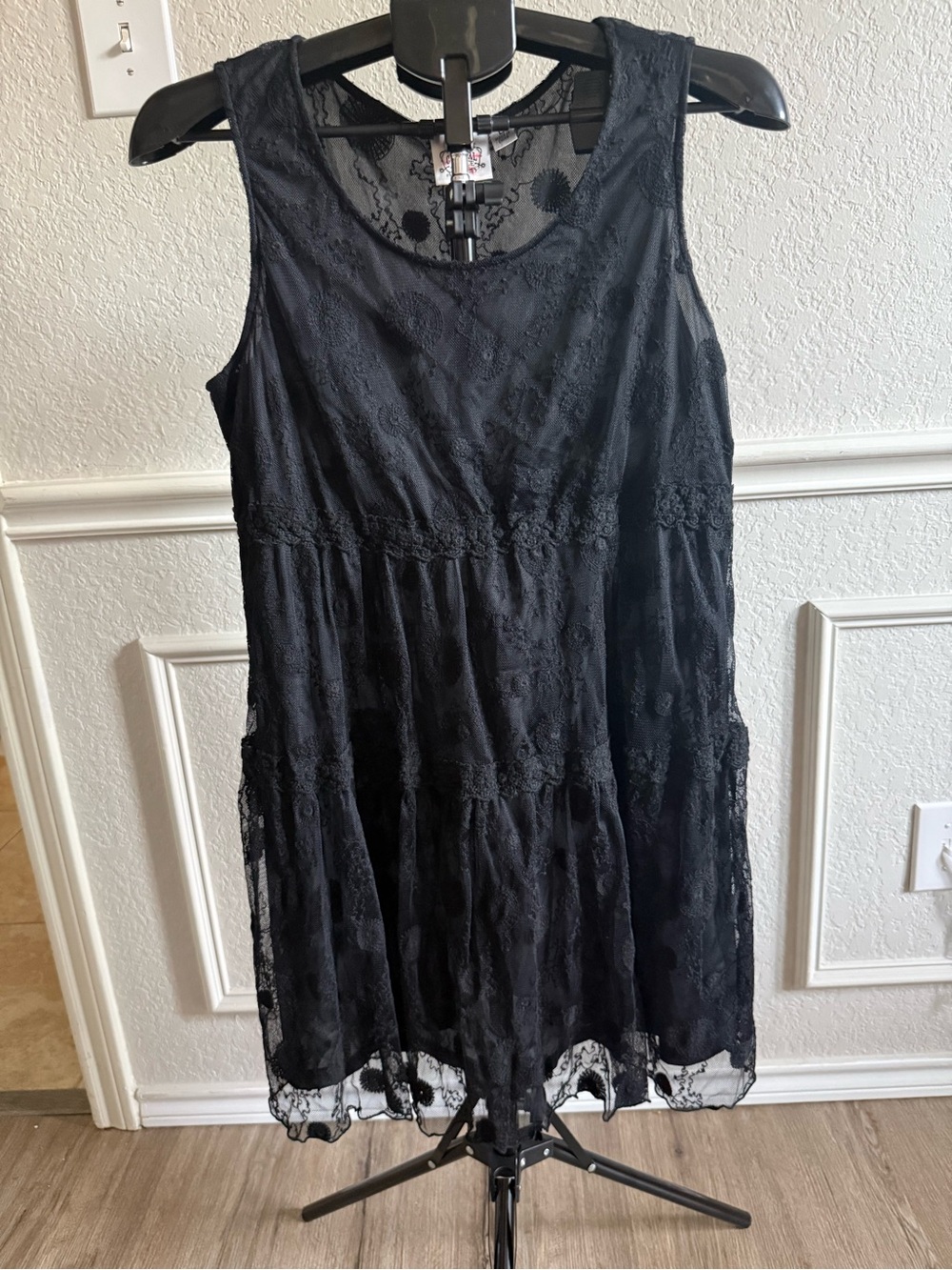 Women's Black Lace Tiered Mini Dress